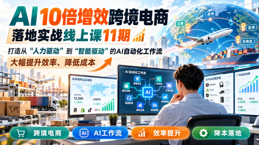 AI 10倍增效跨境电商落地实战线上课11期,打造从人力驱动到智能驱动的AI自动化工作流,大幅提升效率、降低成本