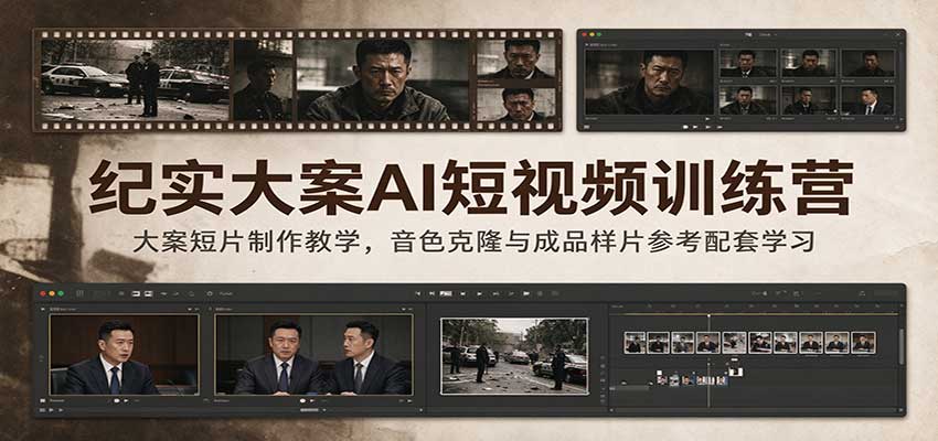 纪实大案AI短视频训练营:大案短片制作教学,音色克隆与成品样片参考配套学习