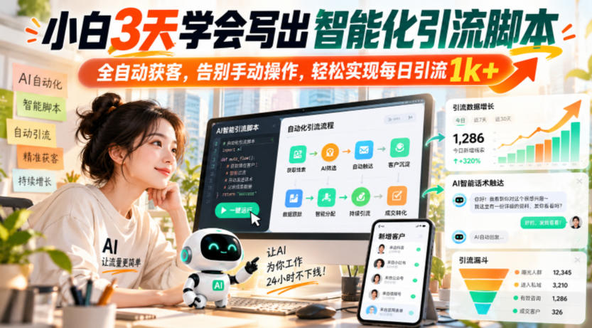 小白3天学会写出智能化引流脚本,全自动获客,告别手动操作,轻松实现每日引流1k+