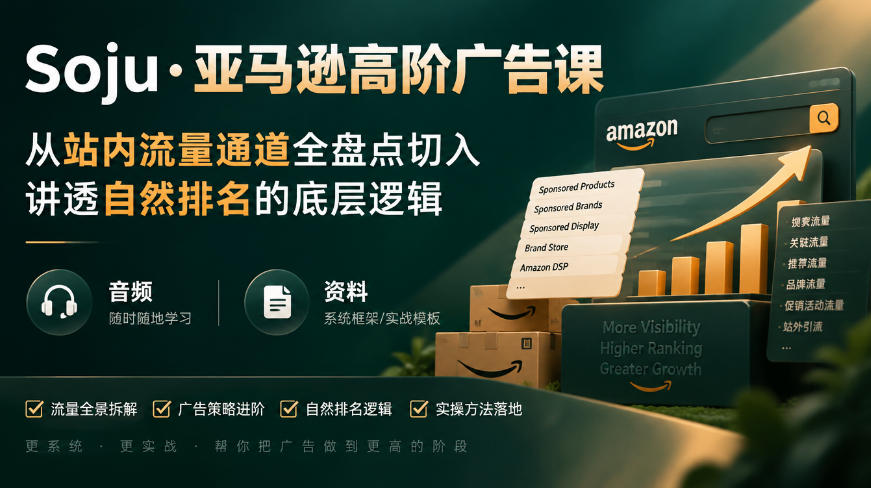 亚马逊高阶广告课,从站内流量通道全盘点切入,讲透自然排名的底层逻辑(直播+音频+资料)