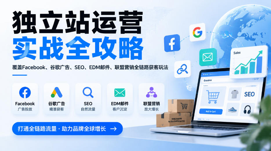 独立站运营实战全攻略,覆盖Facebook、谷歌广告、SEO、EDM邮件、联盟营销全链路获客玩法(更新2026)