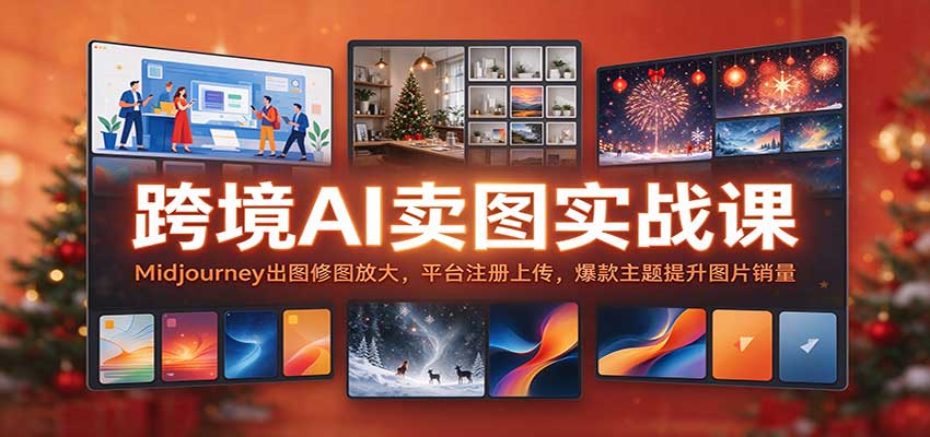 跨境AI卖图实战课:Midjourney出图修图放大,平台注册上传,爆款主题提升图片销量