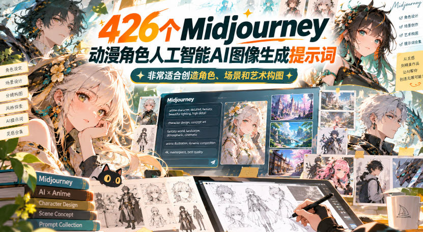 426个Midjourney动漫角色人工智能AI图像生成提示词，非常适合创造角色、场景和艺术构图