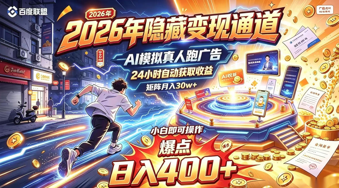 2026年别死磕自媒体，隐藏变现通道，AI模拟真人自动跑广告，小白即可操作，日入400+，矩阵月入可达到30w+【揭秘】