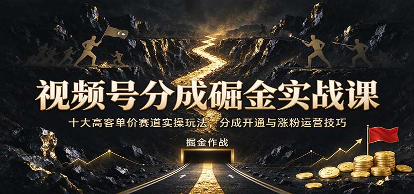 视频号分成掘金实战课：十大高客单价赛道实操玩法，分成开通与涨粉运营技巧
