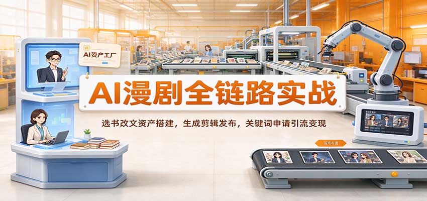 AI漫剧全链路实战:选书改文资产搭建,生成剪辑发布,关键词申请引流变现