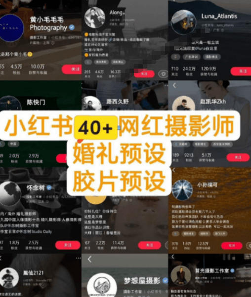独家高质量调色素材合集!精选小红书40+多位网红婚礼/人像/风光摄影师的预设,按姓名整理,建议收藏!插图1 独家高质量调色素材合集!精选小红书40+多位网红婚礼/人像/风光摄影师的预设,按姓名整理,建议收藏!插图1
