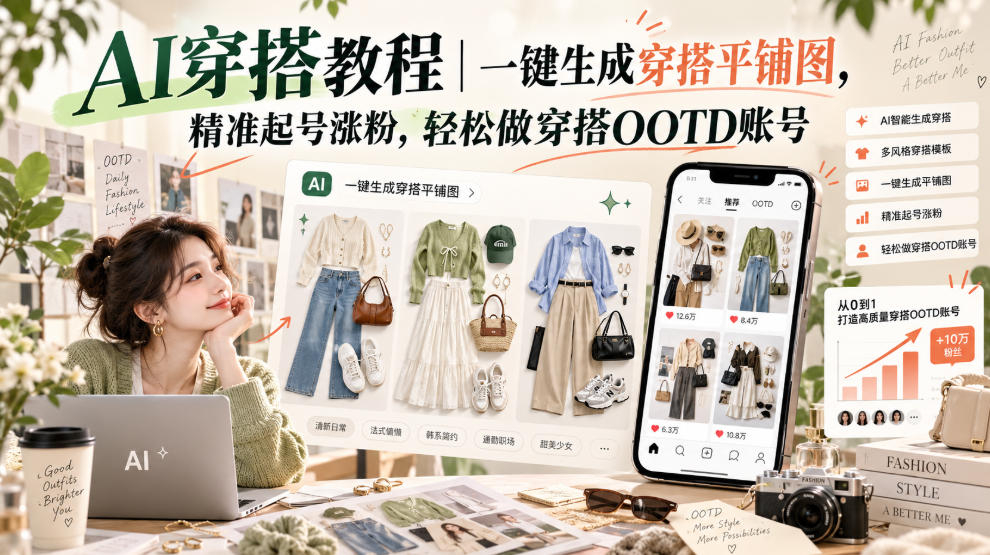 AI穿搭教程|一键生成穿搭平铺图,精准起号涨粉,轻松做穿搭OOTD账号插图 AI穿搭教程|一键生成穿搭平铺图,精准起号涨粉,轻松做穿搭OOTD账号插图