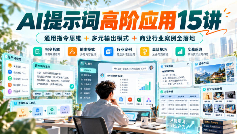 AI提示词高阶应用15讲|通用指令思维+多元输出模式+商业行业案例全落地