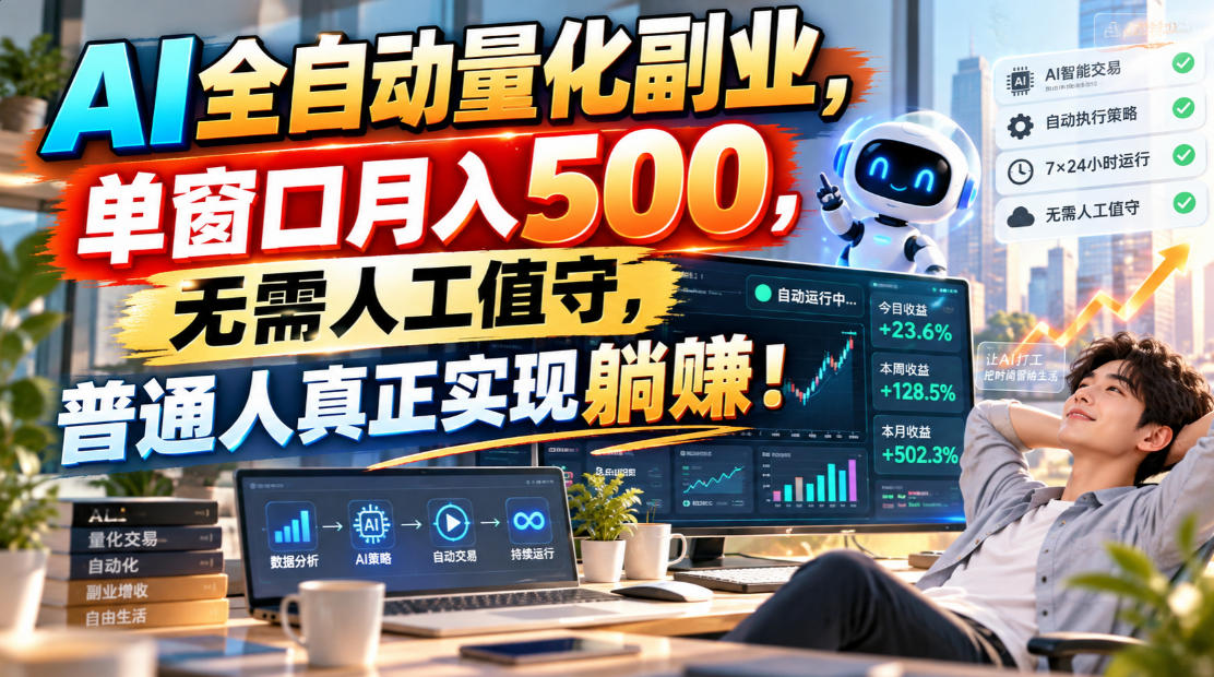 AI全自动量化副业,单窗口月入500,无需人工值守,普通人真正实现躺賺!【揭秘】