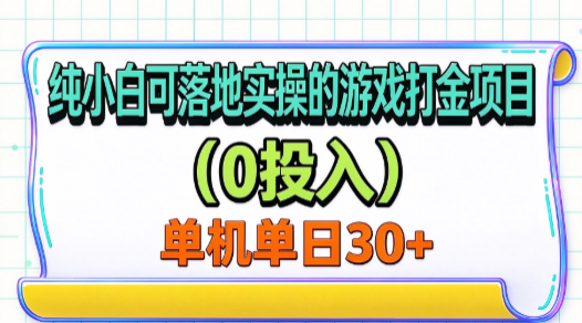 纯小白可落地实操的游戏打金项目（0投入）单机单号30+