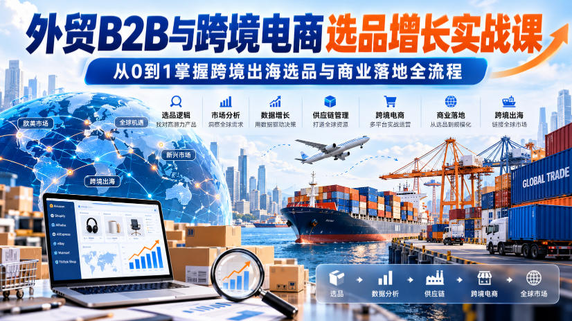 外贸B2B与跨境电商选品增长实战课,从0到1掌握跨境出海选品与商业落地全流程